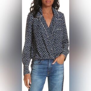 Veronica Beard Worth 100% Silk Floral Blouse Size 0 Western Pearl Snap Faux Wrap